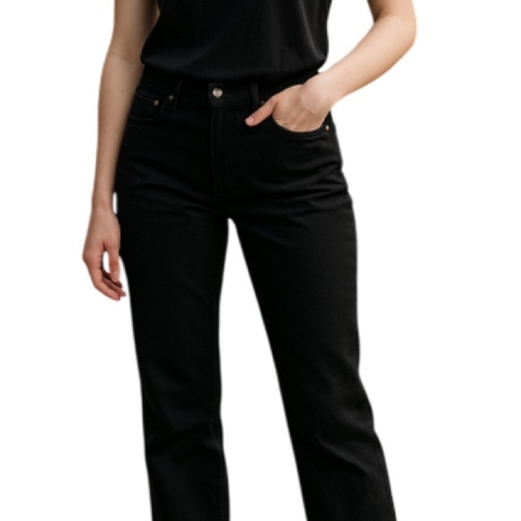 LUCKY BRAND The Rider Jeans Black Denim Mid Rise Straight Leg Frayed Hem 4/27 - Picture 1 of 15